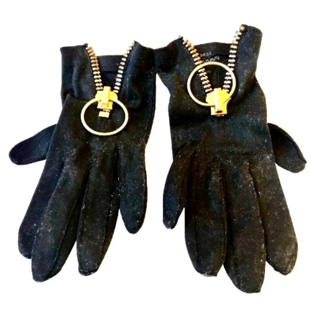 Vintage Womens Pair of Hand Gloves Black Fabric with Zipper size 6